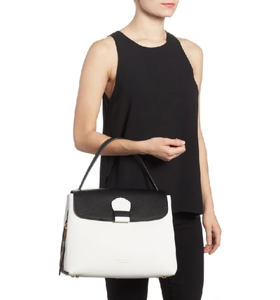 Shop Burberry Medium Camberley Colorblock Leather & House Check Top Handle Satchel - White In White/ Black