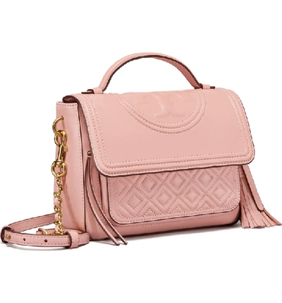 Shop Tory Burch Fleming Quilted Leather Top Handle Satchel - Pink In Shell Pink