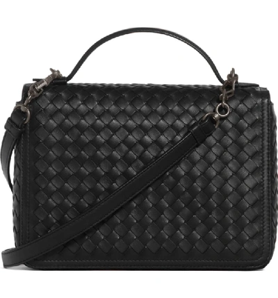 Shop Bottega Veneta Intrecciato Leather Handbag - Grey In Black