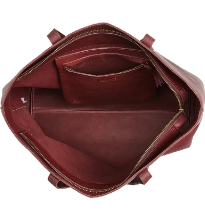 Shop Madewell Zip Top Transport Leather Tote In Dark Cabernet