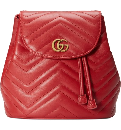 Shop Gucci Gg Marmont 2.0 Matelasse Leather Mini Backpack - Red In Hibiscus Red/ Hibiscus Red