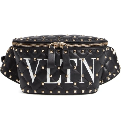 Shop Valentino Vltn Logo Spike It Leather Belt Bag In Bianco/ Nero