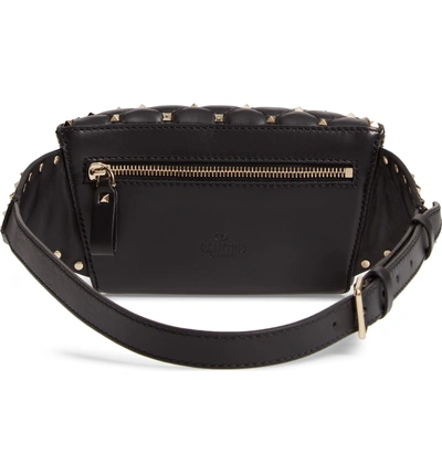 Shop Valentino Vltn Logo Spike It Leather Belt Bag In Bianco/ Nero