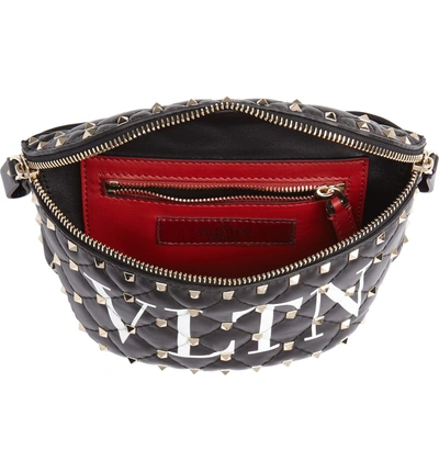 Shop Valentino Vltn Logo Spike It Leather Belt Bag In Bianco/ Nero