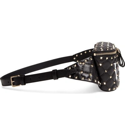 Shop Valentino Vltn Logo Spike It Leather Belt Bag In Bianco/ Nero