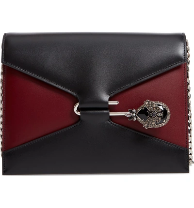 Shop Alexander Mcqueen Pin Calfskin Leather Shoulder Bag - Black In Black/ Carmine