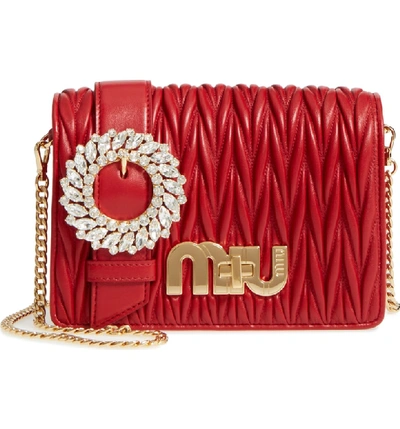 Shop Miu Miu Matelasse Leather Shoulder Bag - Red In Fuoco