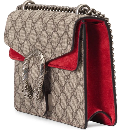 Shop Gucci Mini Dionysus Gg Supreme Shoulder Bag - Beige In Beige Ebony/ Volcanic Red