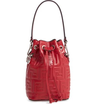 Shop Fendi Mini Mon Tresor Logo Leather Bucket Bag In Fragola/ Palladio