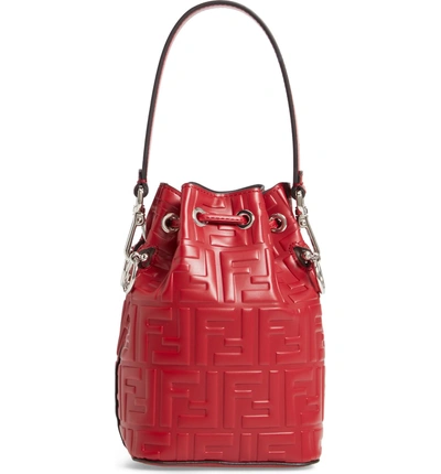 Shop Fendi Mini Mon Tresor Logo Leather Bucket Bag In Fragola/ Palladio