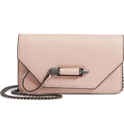 Shop Mackage Mini Zoey Leather Crossbody Bag In Petal/ Gunmetal