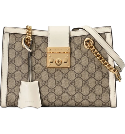 Shop Gucci Small Padlock Gg Supreme Shoulder Bag In Beige Ebony/ Mystic White