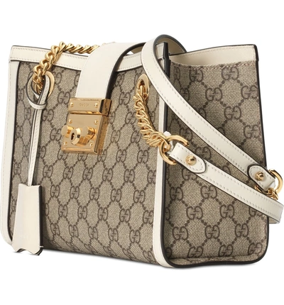 Shop Gucci Small Padlock Gg Supreme Shoulder Bag In Beige Ebony/ Mystic White