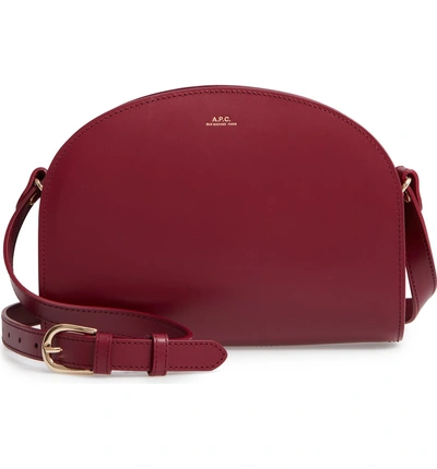 Shop Apc Sac Demi Lune Leather Crossbody Bag - Red In Framboise