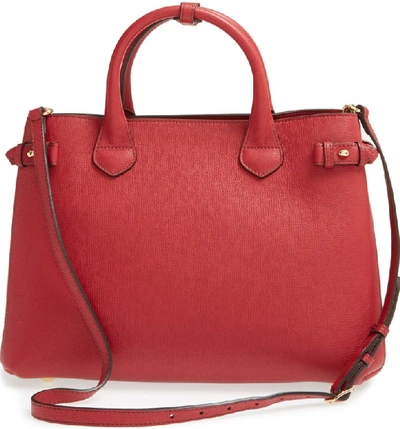 Shop Burberry Medium Banner Leather Tote - Red In Russet Red