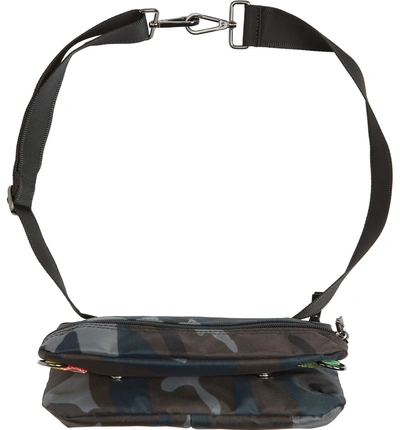 Shop Andi Go Camo Convertible Belt Bag - Blue In Navy Camo/ Rainbow