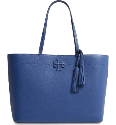 Shop Tory Burch Mcgraw Leather Laptop Tote - Blue In Bright Indigo