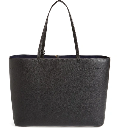 Shop Tory Burch Mcgraw Leather Laptop Tote - Black In Black/ Royal Navy