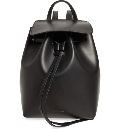 Shop Mansur Gavriel Mini Leather Backpack In Black/ Flamma