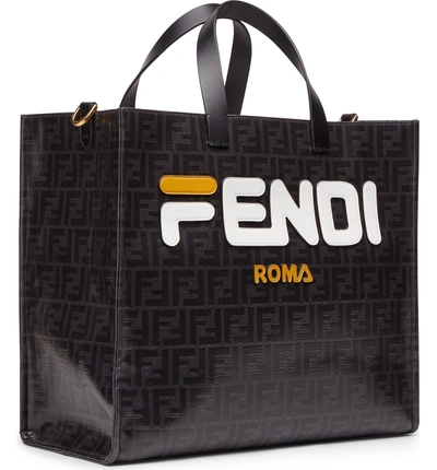 Shop Fendi X Fila Mania Logo Tess Shopper In Nero/ Bianco/ Oro Soft