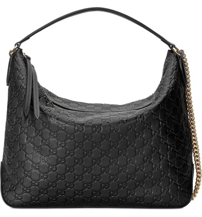 Shop Gucci Medium Padlock Leather Hobo In Nero/ Nero