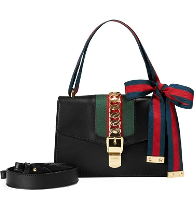 Shop Gucci Small Leather Shoulder Bag In Nero/ Vrv/ Brb