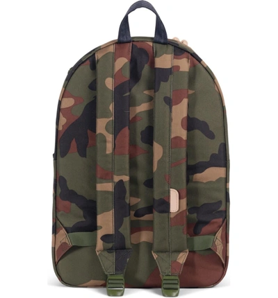 Shop Herschel Supply Co Heritage Offset Denim Backpack - Green In Woodland Camo/ Dark Denim