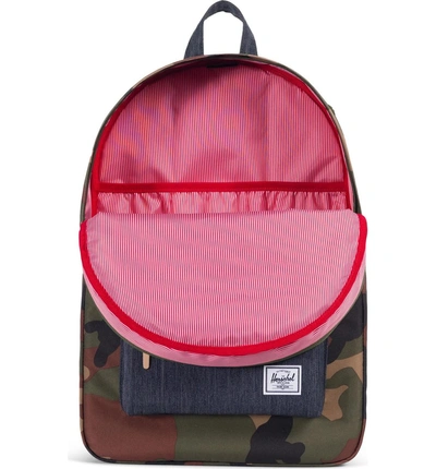 Shop Herschel Supply Co Heritage Offset Denim Backpack - Green In Woodland Camo/ Dark Denim