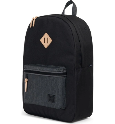 Shop Herschel Supply Co Heritage Offset Denim Backpack - Black In Black/ Black Denim