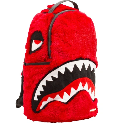 Shop Sprayground Faux Fur Monster Shark Backpack - Red