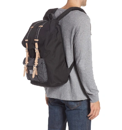 Shop Herschel Supply Co Little America Offset Backpack - Black In Black/ Black Denim