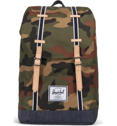 Shop Herschel Supply Co Retreat Offset Denim Backpack - Green In Woodland Camo/ Dark Denim