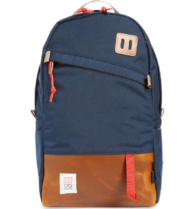 Shop Topo Designs Daypack - Blue In Navy/ Brown Leather