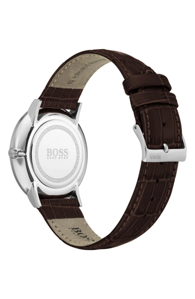 Shop Hugo Boss William Leather Strap Watch, 40mm In White/ Brown