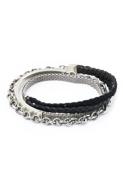 Shop Title Of Work Signature Sterling Silver & Leather Wrap Bracelet In Silver/ Black