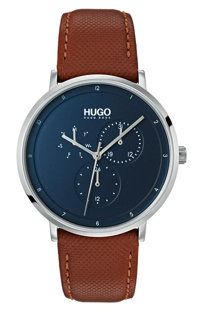 Shop Hugo Ultra Slim Leather Strap Watch, 40mm In Blue