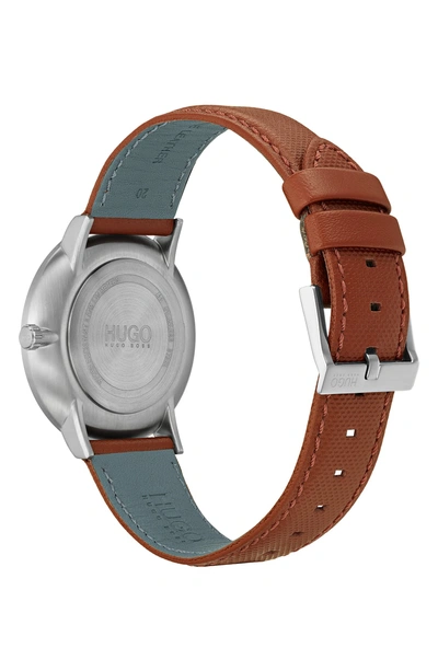 Shop Hugo Ultra Slim Leather Strap Watch, 40mm In Blue