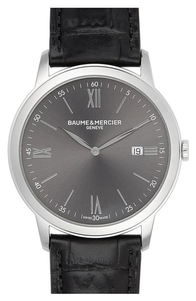 Shop Baume & Mercier Classima Leather Strap Watch, 42mm In Black