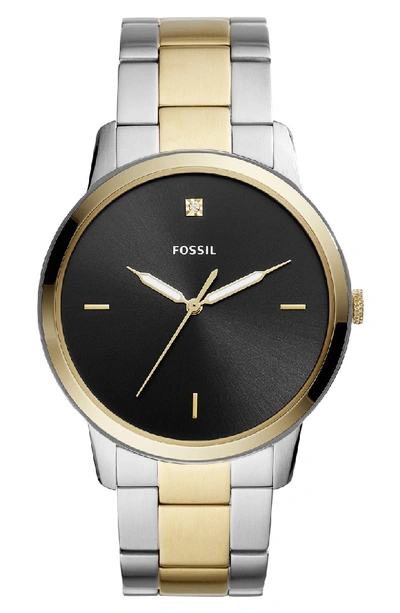 Shop Fossil Minimalist Carbon Series Bracelet Watch, 44mm In Gold/ Black/ Silver