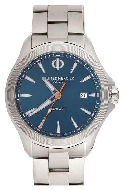 Shop Baume & Mercier Clifton Club Bracelet Watch, 42mm In Blue/silver