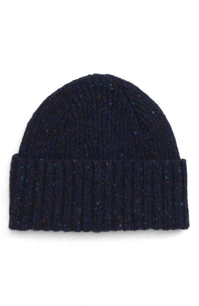 Shop Drake's Drakes Donegal Wool Beanie - Blue In Navy