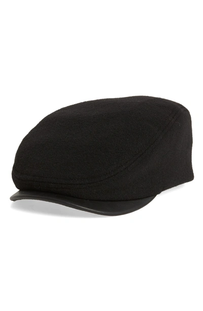 Shop Crown Cap Melton Ivy Cap With Leather Visor In Black