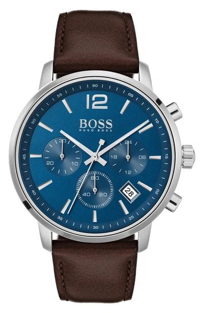 Shop Hugo Boss Attitude Chronograph Leather Strap Watch, 44mm In Blue