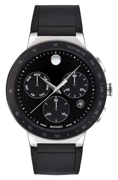 Shop Movado Sapphire Chronograph Rubber Strap Watch, 43mm In Black