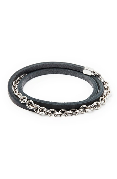 Shop Title Of Work Leather & Sterling Silver Wrap Bracelet In Silver/ Black