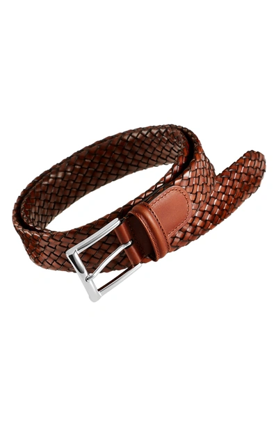Shop Anderson's Woven Leather Belt In Mid Brown