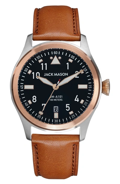 Shop Jack Mason Aviation Leather Strap Chronograph Watch In Blue