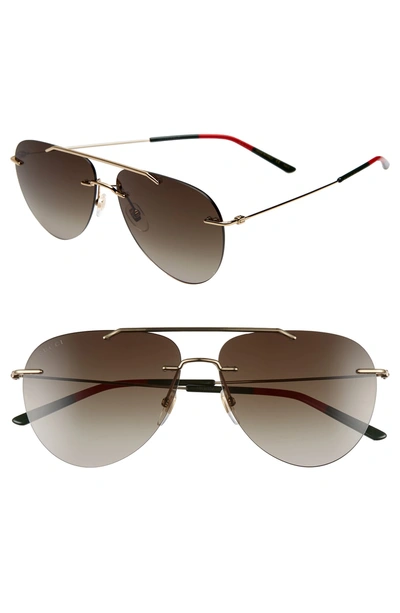 Shop Gucci 60mm Rimless Aviator Sunglasses - Gold
