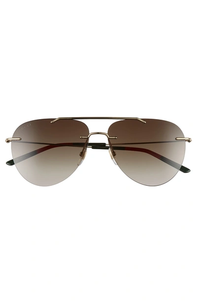Shop Gucci 60mm Rimless Aviator Sunglasses - Gold