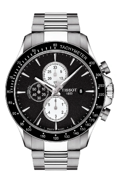 Shop Tissot V8 Automatic Chronograph Bracelet Watch, 45mm In Silver/ Black/ Silver